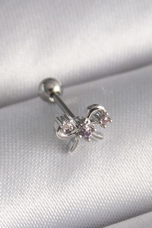 YRTCL 316L Çelik Gümüş Renk Zirkon Taşlı Kurdele Tragus Piercing