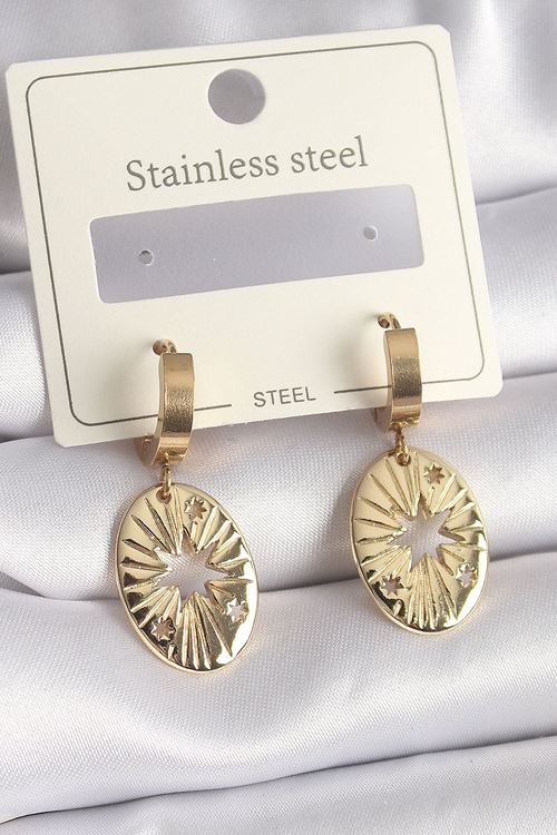 YRTCL 316L Çelik Gold Renk Kutup Yıldız İşleme Kadın Küpe