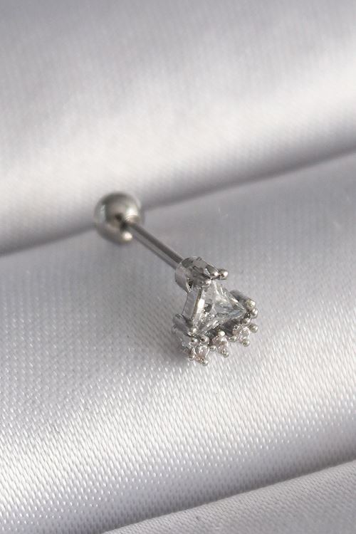 YRTCL 316L Çelik Gümüş Renk Üçgen Zirkon Taşlı Tragus Piercing