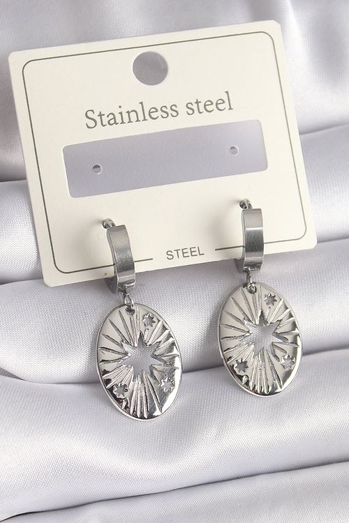 YRTCL 316L Çelik Gümüş Renk Kutup Yıldızı İşleme Kadın Küpe