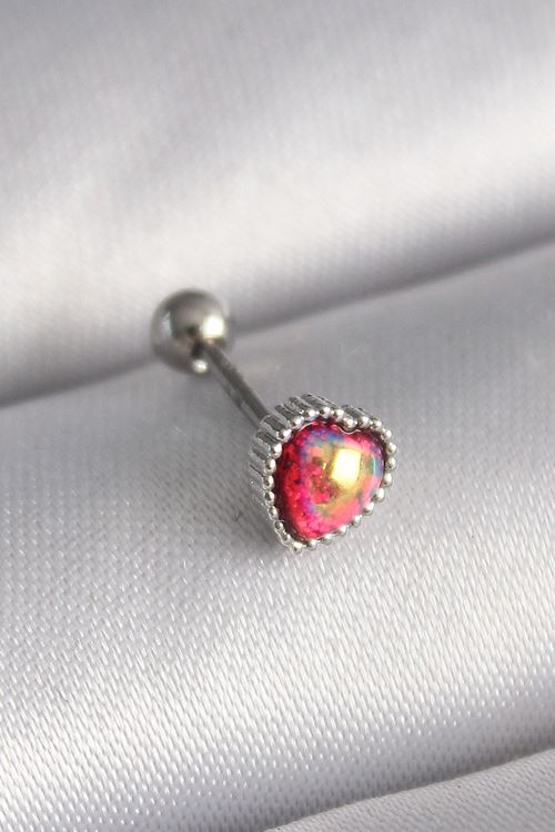 YRTCL 316L Çelik Gümüş Renk Kırmızı Mineli Kalp Tragus Piercing