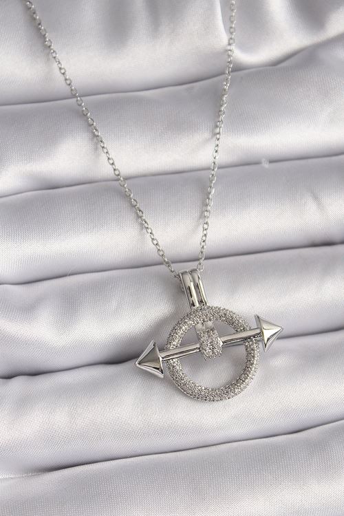 YRTCL 316L Çelik Gümüş Renk Zincir Zirkon Taşlı Halka Model Kadın Kolye