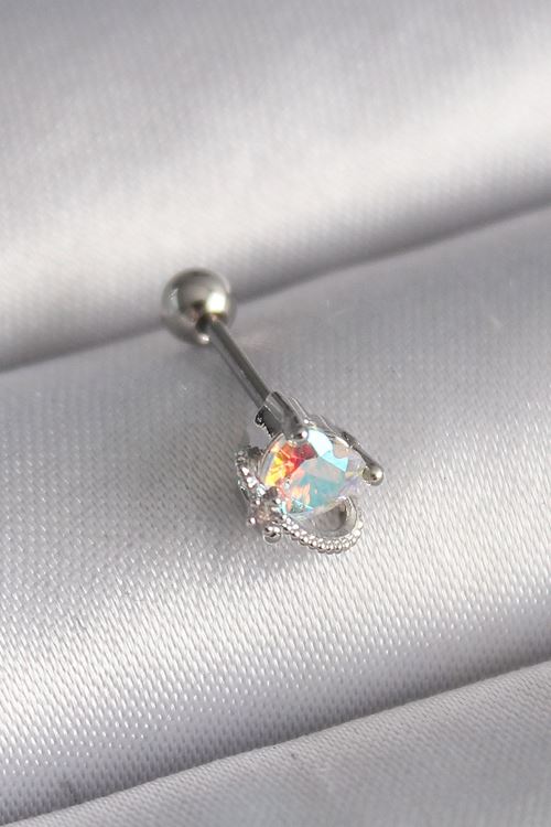 YRTCL 316L Çelik Gümüş Renk Zirkon Taşlı Kalp Tragus Piercing