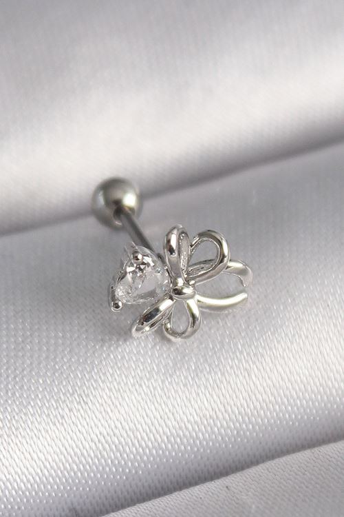 YRTCL 316L Çelik Gümüş Renk Zirkon Taş Detay Kurdele Model Tragus Piercing