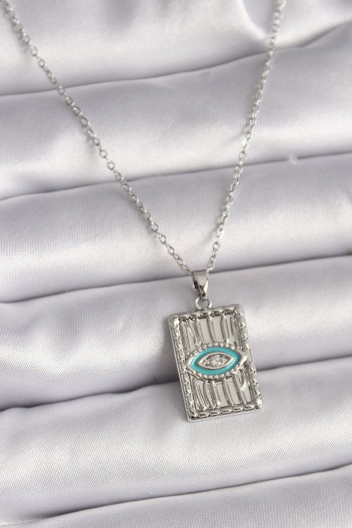 YRTCL 316L Çelik Gümüş Renk Zincir Göz İşlemeli Madalyon Model Kadın Kolye