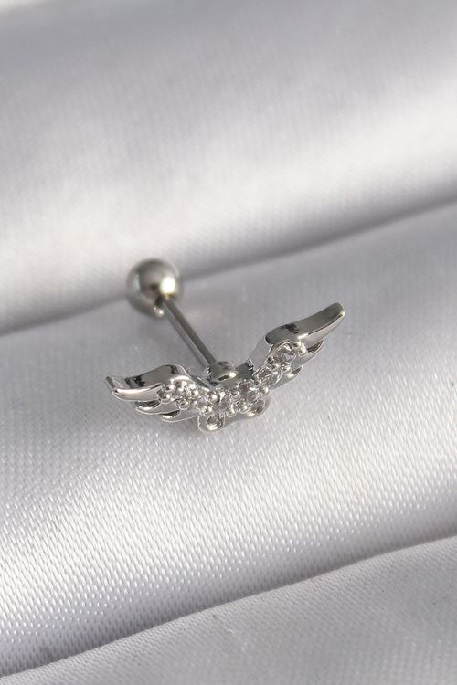 YRTCL 316L Çelik Gümüş Renk Zirkon Taş Detay Kanat Model Tragus Piercing