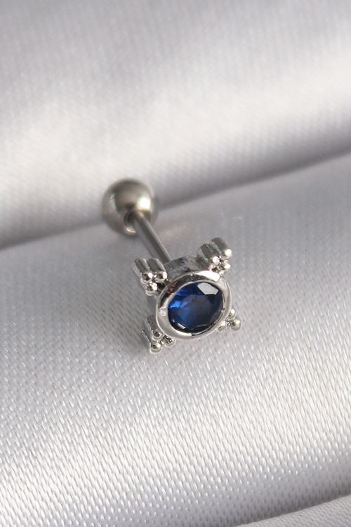 YRTCL 316L Çelik Gümüş Renk Mavi Zirkon Taşlı Tragus Piercing