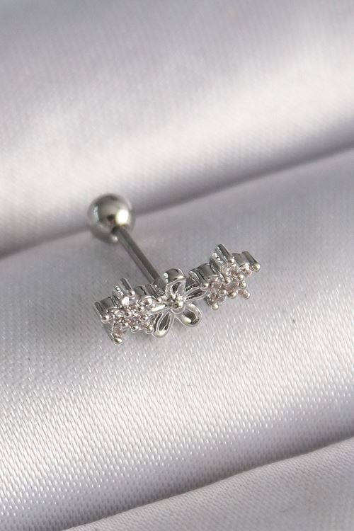 YRTCL 316L Çelik Gümüş Renk Zirkon Taşlı Çiçek Tragus Piercing