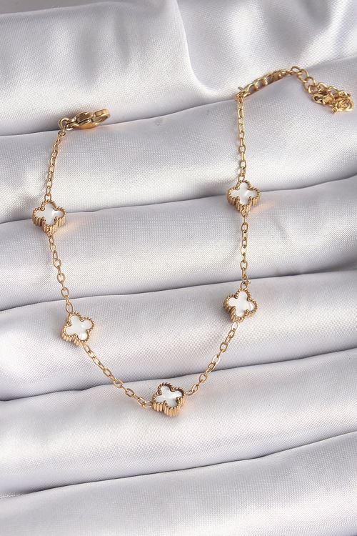 YRTCL 316L Çelik Gold Renk Beyaz Baby Boy Yonca Model Kadın Bileklik