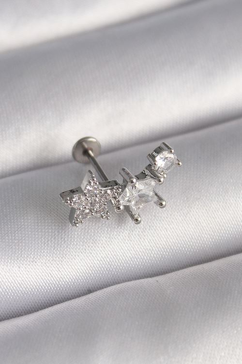 YRTCL 316L Çelik Gümüş Renk Zirkon Taşlı Yıldız Model Tragus Piercing