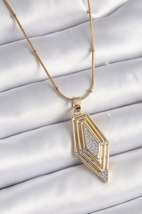 YRTCL 316L Çelik Gold Renk Zirkon Taşlı Vintage Model Kadın Kolye