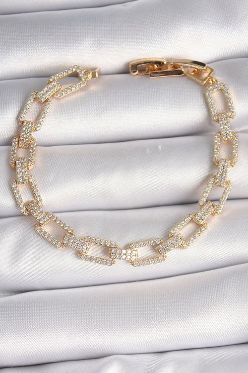YRTCL Pirinç Gold Renk Zirkon Taşlı Zincir Model VIP Seri Kadın Bileklik
