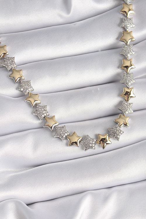 YRTCL Pirinç Mix Renk Zirkon Taşlı Yıldız Model VIP Exclusive Seri Kadın Kolye