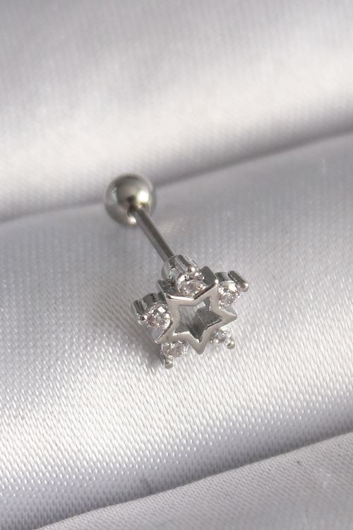 YRTCL 316L Çelik Gümüş Renk Zirkon Taşlı Yıldız Model Tragus Piercing