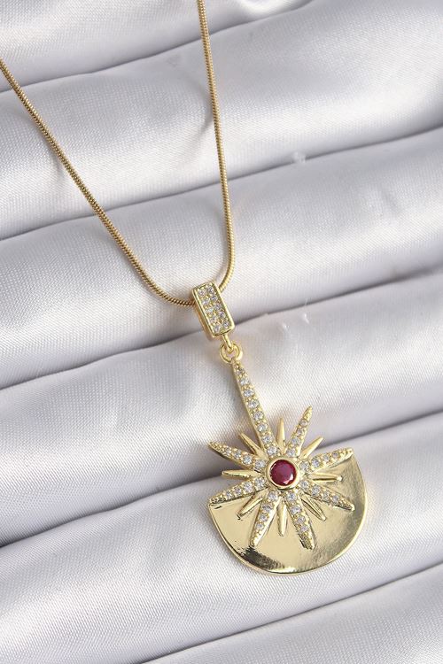 YRTCL 316L Çelik Gold Renk Zirkon Taşlı Yıldız Model Kadın Kolye