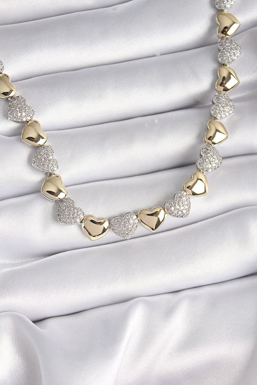 YRTCL Pirinç Mix Renk Zirkon Taşlı Kalp Model VIP Exclusive Seri Kadın Kolye