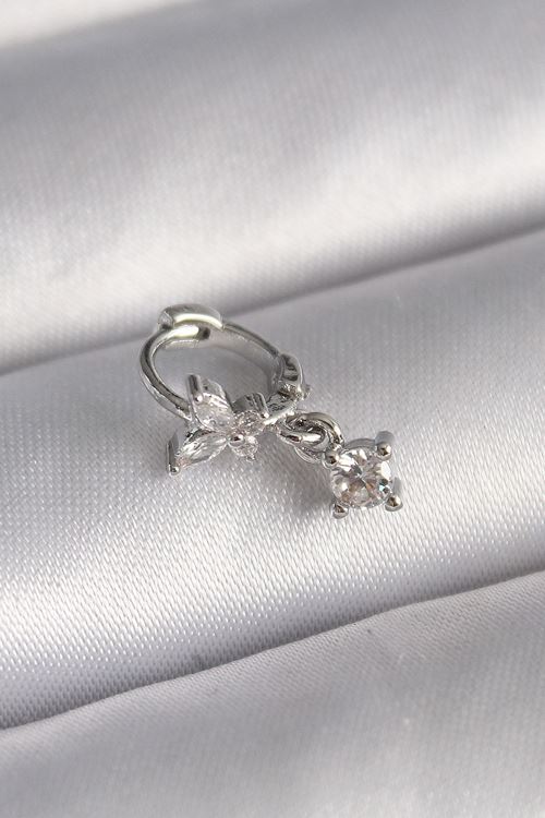 YRTCL 316L Çelik Gümüş Renk Zirkon Taşlı Kelebek Model Sallantı Detay Tragus Piercing