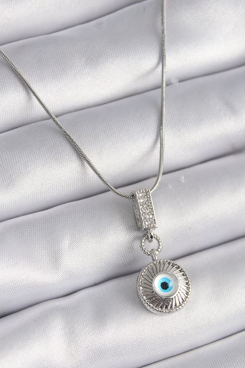 YRTCL 316L Çelik Gümüş Renk Zirkon Taşlı Nazar Boncuk Model Kadın Kolye