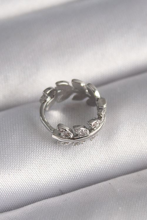 YRTCL 316L Çelik Gümüş Renk Zirkon Taşlı Yaprak Model Tragus Piercing