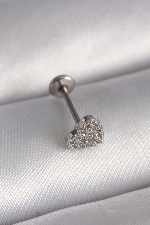 YRTCL 316L Çelik Gümüş Renk Zirkon Taşlı Kalp Model Tragus Piercing