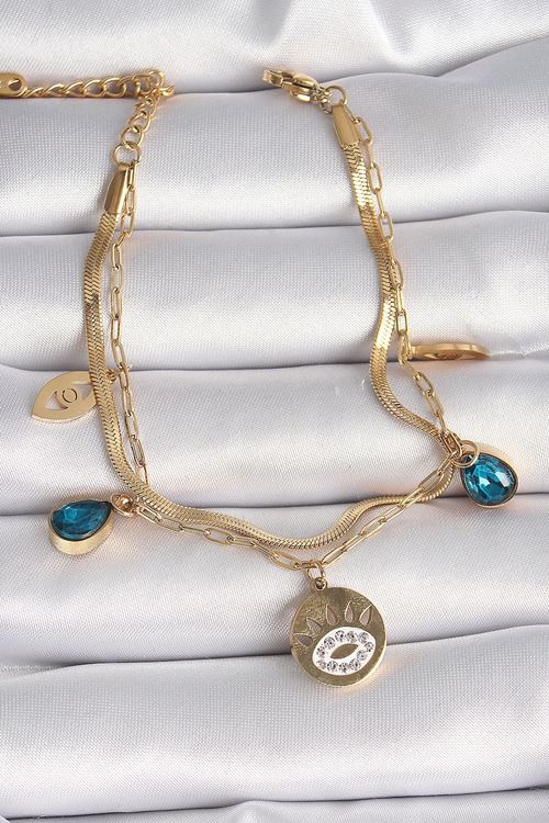 YRTCL 316L Çelik Gold Renk Zirkon Taşlı Göz İşleme Figür Kadın Bileklik