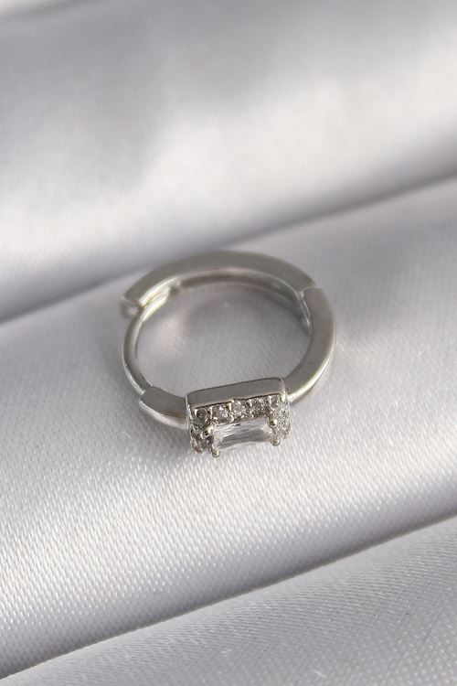 YRTCL 316L Çelik Gümüş Renk Kare Zirkon Taşlı Tragus Piercing