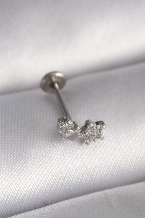 YRTCL 316L Çelik Gümüş Renk Zirkon Taşlı Yıldız Model Tragus Piercing