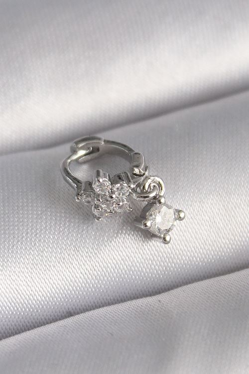 YRTCL 316L Çelik Gümüş Renk Zirkon Taşlı Çiçek Model Sallantı Detay Tragus Piercing