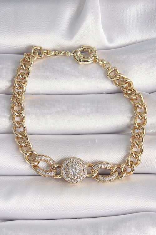 YRTCL Pirinç Gold Renk Zirkon Taşlı Zincir Xuping VIP Exclusive Seri Kadın Bileklik