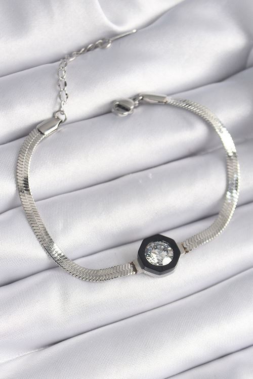 YRTCL 316L Çelik Gümüş Renk Zirkon Taşlı İtalyan Zincir Model Kadın Bileklik