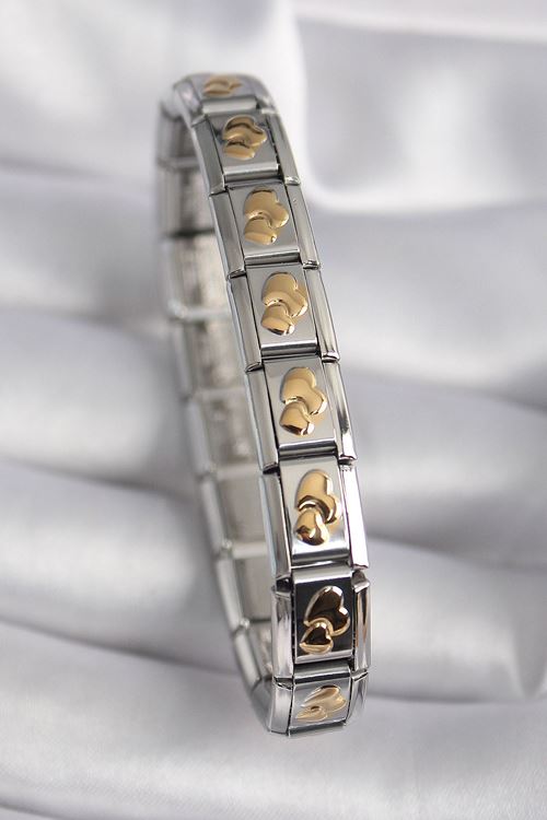 YRTCL 316L Çelik Gümüş Renk Gold Kalp İşleme Nomination Model Kadın Bileklik