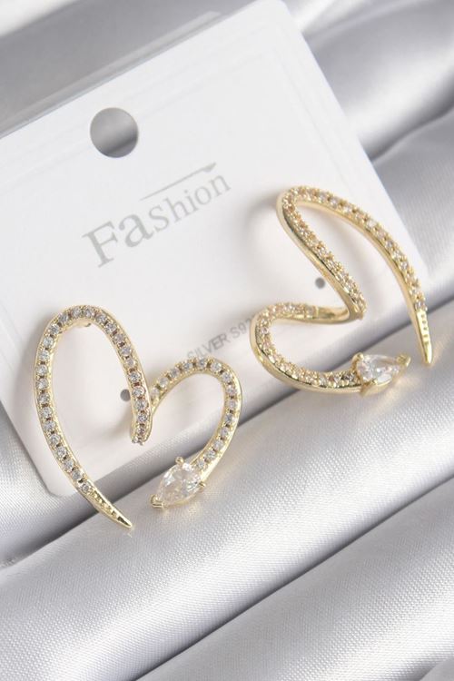 YRTCL Pirinç Gold Renk Zirkon Taşlı Yılan Kalp Model Kadın Küpe