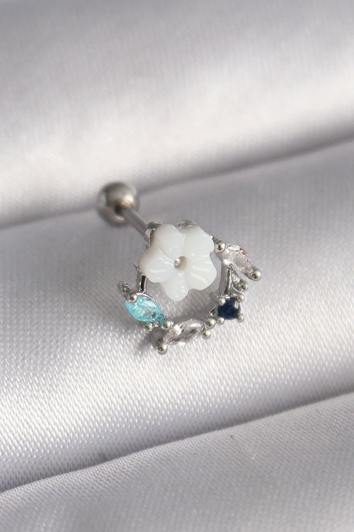 YRTCL 316L Çelik Gümüş Renk Zirkon Taş Detay Beyaz Çiçek Model Tragus Piercing