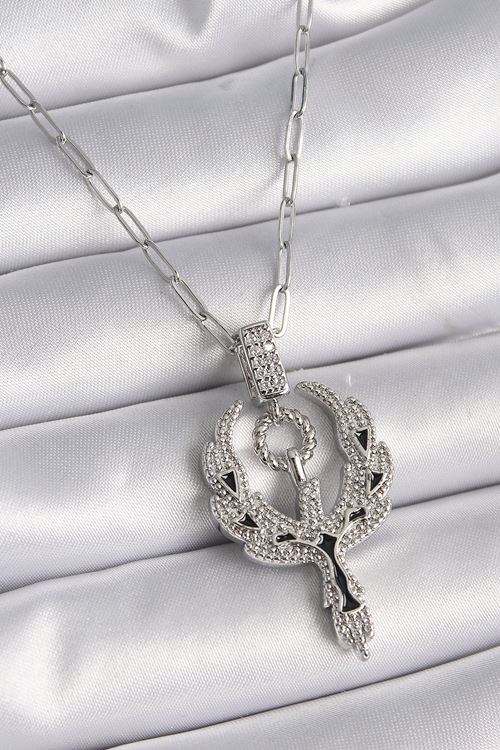 YRTCL 316L Çelik Gümüş Renk Zirkon Taşlı Anka Kuşu Model Kadın Kolye