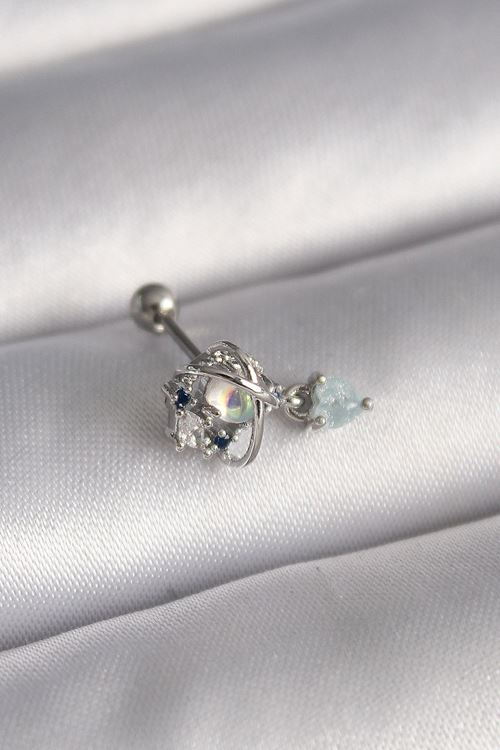 YRTCL 316L Çelik Gümüş Renk Zirkon Taşlı Sallantı Kalp Detay Tragus Piercing