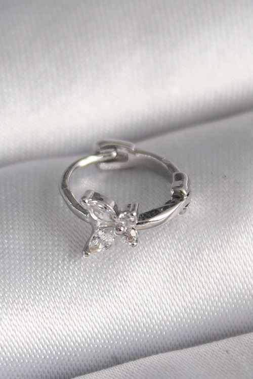 YRTCL 316L Çelik Gümüş Renk Zirkon Taşlı Kelebek Model Tragus Piercing