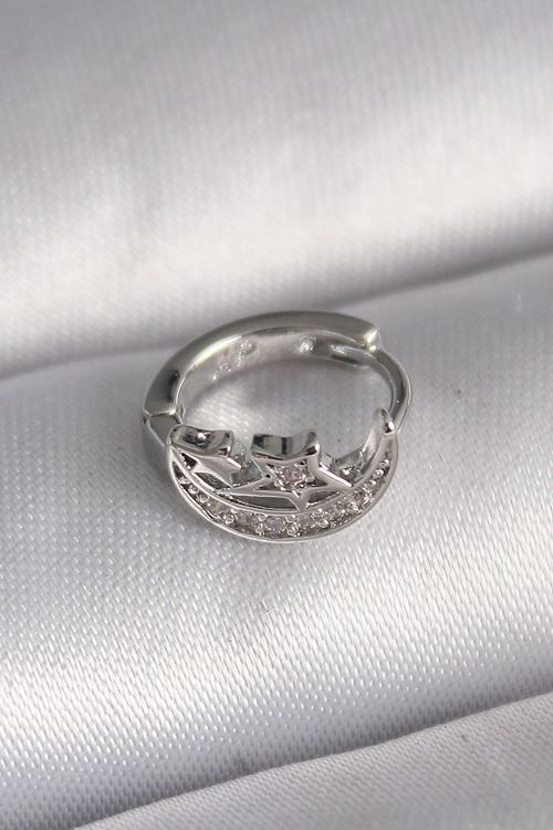 YRTCL 316L Çelik Gümüş Renk Zirkon Taşlı Ay Yıldız Model Tragus Piercing