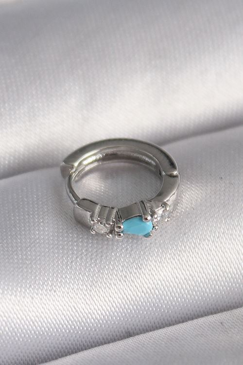 YRTCL 316L Çelik Gümüş Renk Zirkon Taşlı Mavi Boncuk Detay Tragus Piercing