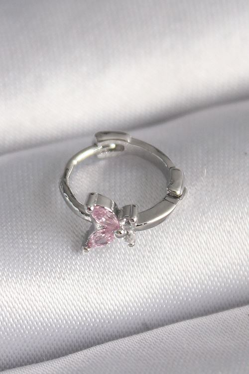 YRTCL 316L Çelik Gümüş Renk Pembe Zirkon Taşlı Kelebek Model Tragus Piercing