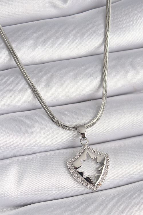 YRTCL 316L Çelik Gümüş Renk İtalyan Zincir Zirkon Taşlı Kutup Yıldızı İşleme Model Kadın Kolye