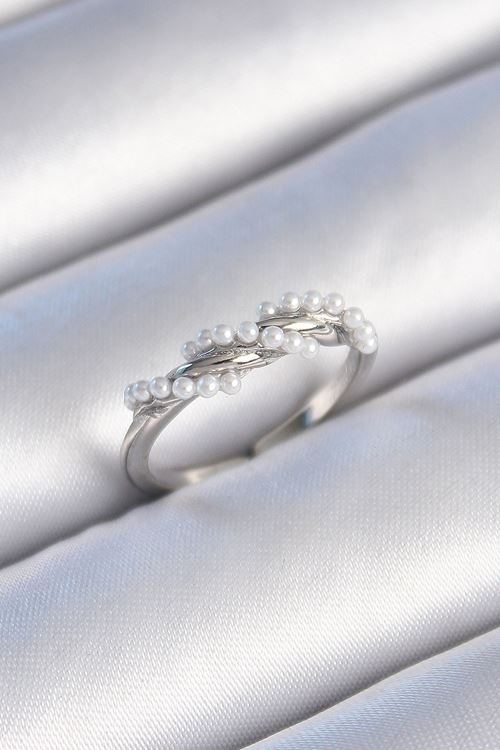 YRTCL Pirinç Gümüş Renk Sarmal İnci Model Kadın Yüzük