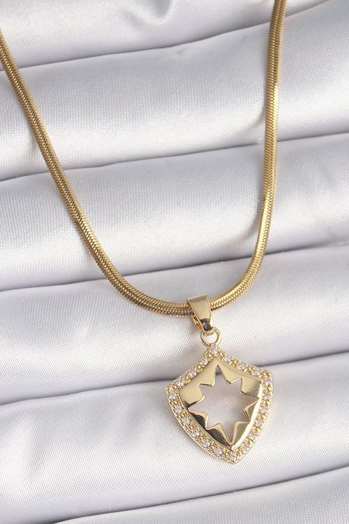 YRTCL 316L Çelik Gold Renk İtalyan Zincir Zirkon Taşlı Kutup Yıldız İşleme Kadın Kolye