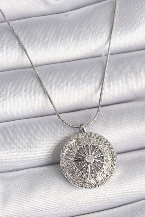 YRTCL 316L Çelik Gümüş Renk Zirkon Taşlı 12 Burç Madalyon Model Kadın Kolye