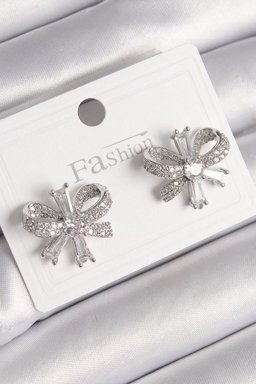 YRTCL Pirinç Gümüş Renk Zirkon Taşlı Fiyonk Model Kadın Küpe