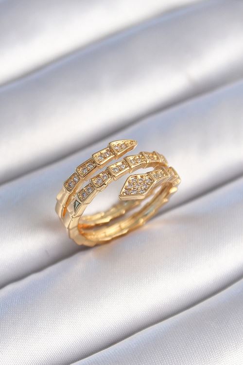 YRTCL Pirinç Gold Renk Zirkon Taşlı Yılan Model Kadın Yüzük