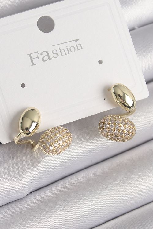 YRTCL Pirinç Gold Renk Zirkon Taşlı Bombeli Model Kadın Küpe