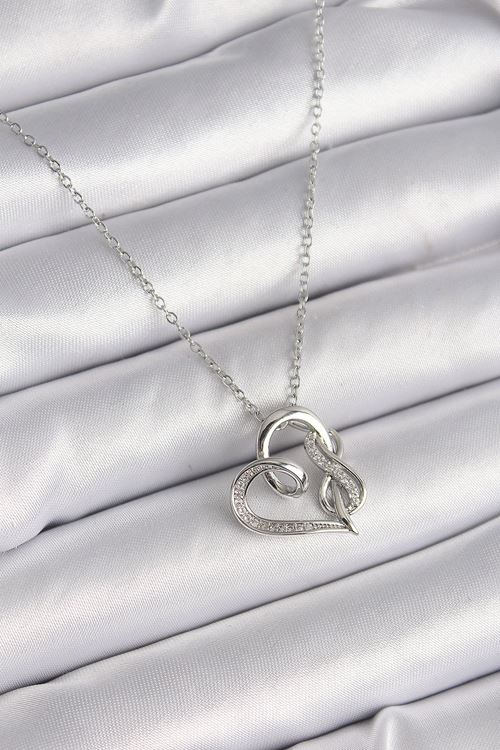 YRTCL 316L Çelik Gümüş Renk Zincir Zirkon Taş Detaylı Kalp Model Sonsuzluk Detay Kadın Kolye