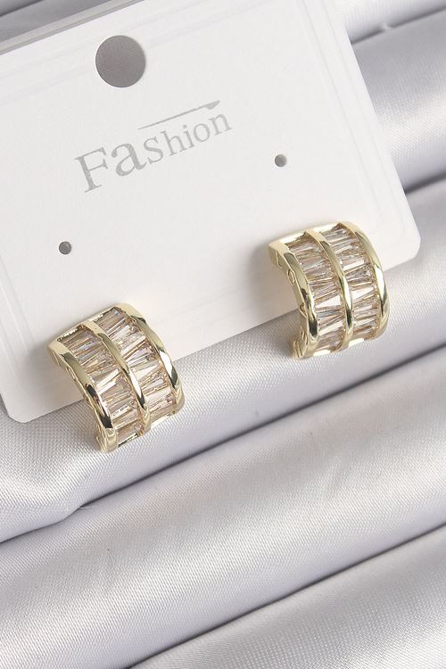 YRTCL Pirinç Gold Renk Çift Sıra Zirkon Taşlı Kadın Küpe