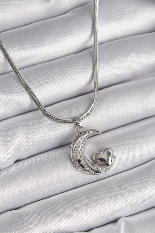 YRTCL 316L Çelik Gümüş Renk İtalyan Zincir Zirkon Taşlı Halil Figür Kalp Detay Kadın Kolye