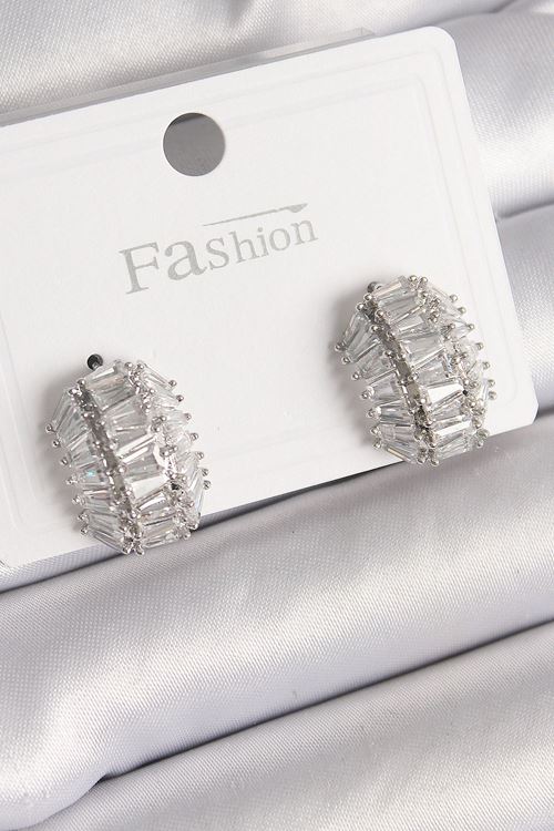 YRTCL Pirinç Gümüş Renk Zirkon Taşlı Kaplumbağa Kabuğu Model Kadın Küpe